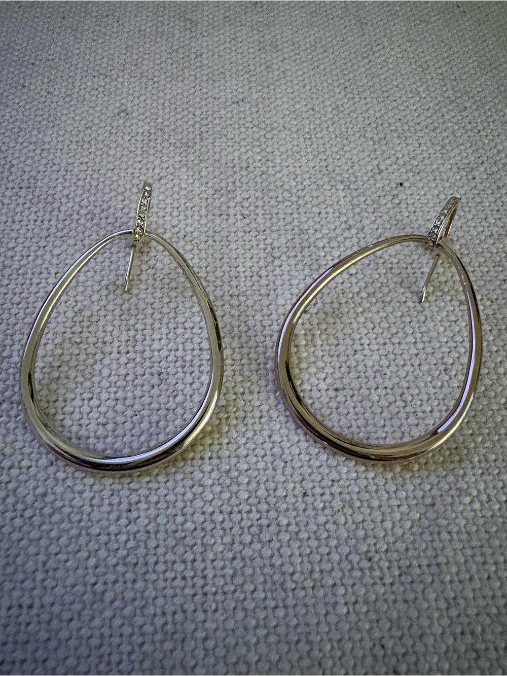 Source Unknown Silver Open Teardrop Earrings with Pavé Hinge